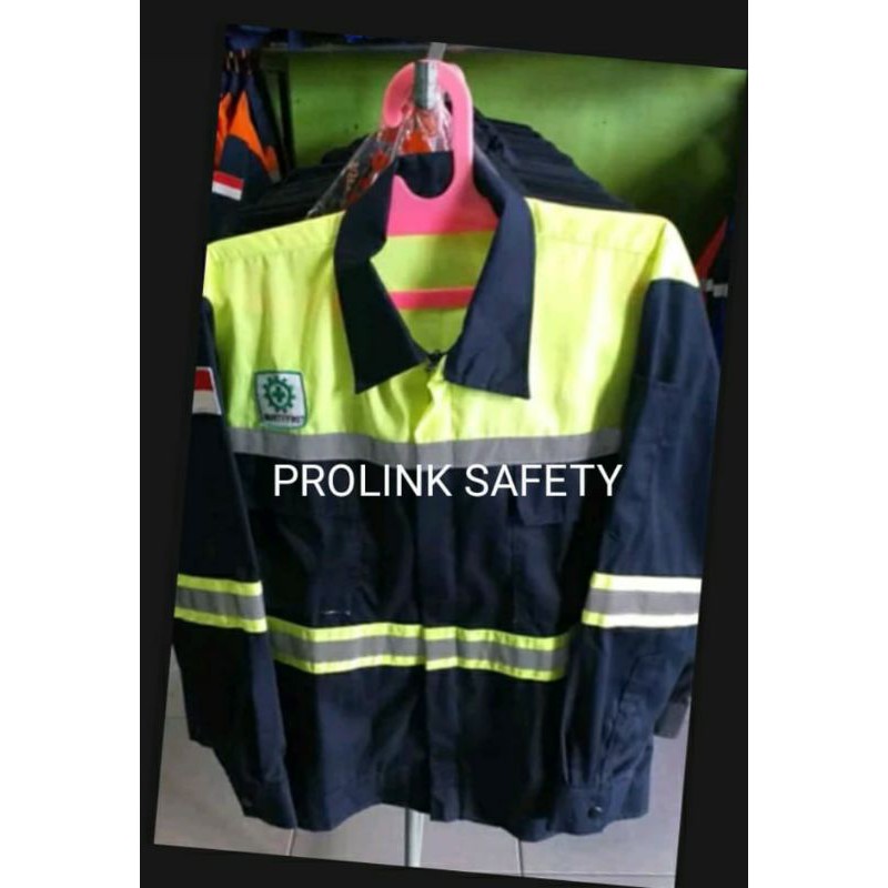 SERAGAM BAJU SAFETY STABILO DONGKER SCOTLIGHT DOBLE RESLETING KAIN DRILL FREE LOGO K3 BENDERA