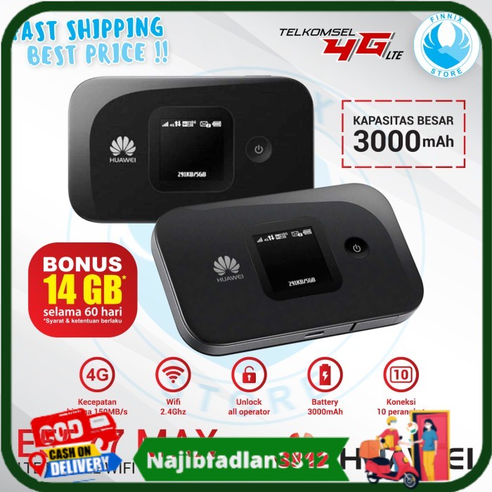 ♥️BISA COD♥️ Modem Mifi Huawei E5577 MAX 4G LTE Free TELKOMSEL 14GB UNLOCK VERSION - NEW BLACK