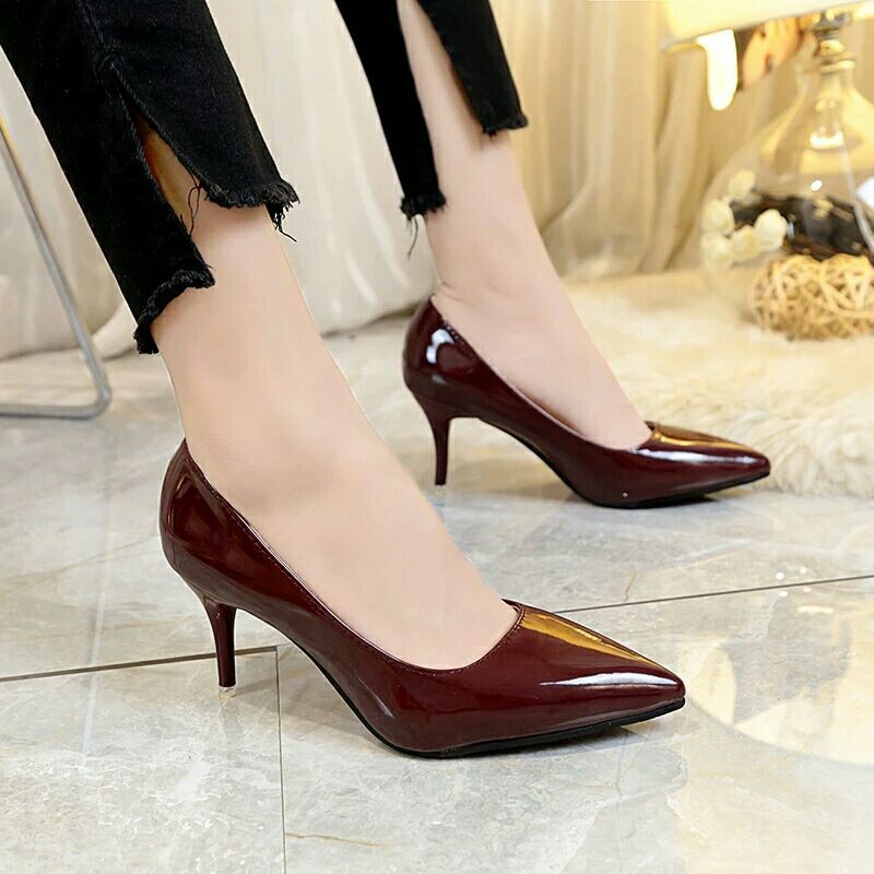 promo sepatu wanita coklat hak 7cm sepatu pantopl high helss
