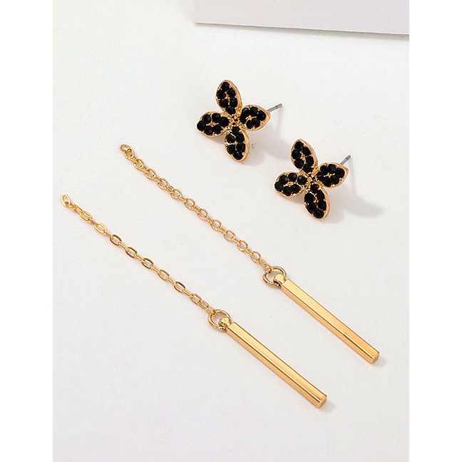 LRC Anting Tusuk Fashion Gold + Black Lucky Grass Back Hoop Earrings F75542