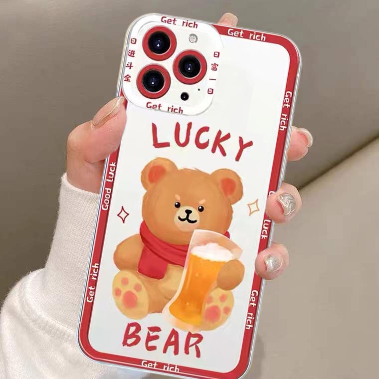 Soft Case Silikon TPU Transparan Motif Beruang Keberuntungan Untuk Iphone 12 13 SE 6 6S 7 8 Plus X XS XR 11 Pro Max