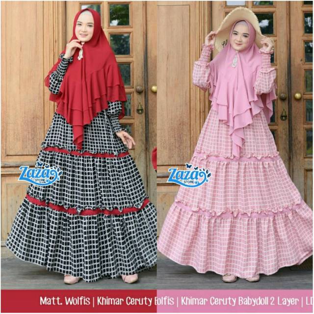 CLAUDIA SYAR'I BAJU GAMIS SYARI SET KHIMAR JILBAB WANITA DEWASA LD 110 PB 140 CANTIK JUMBO MURAH