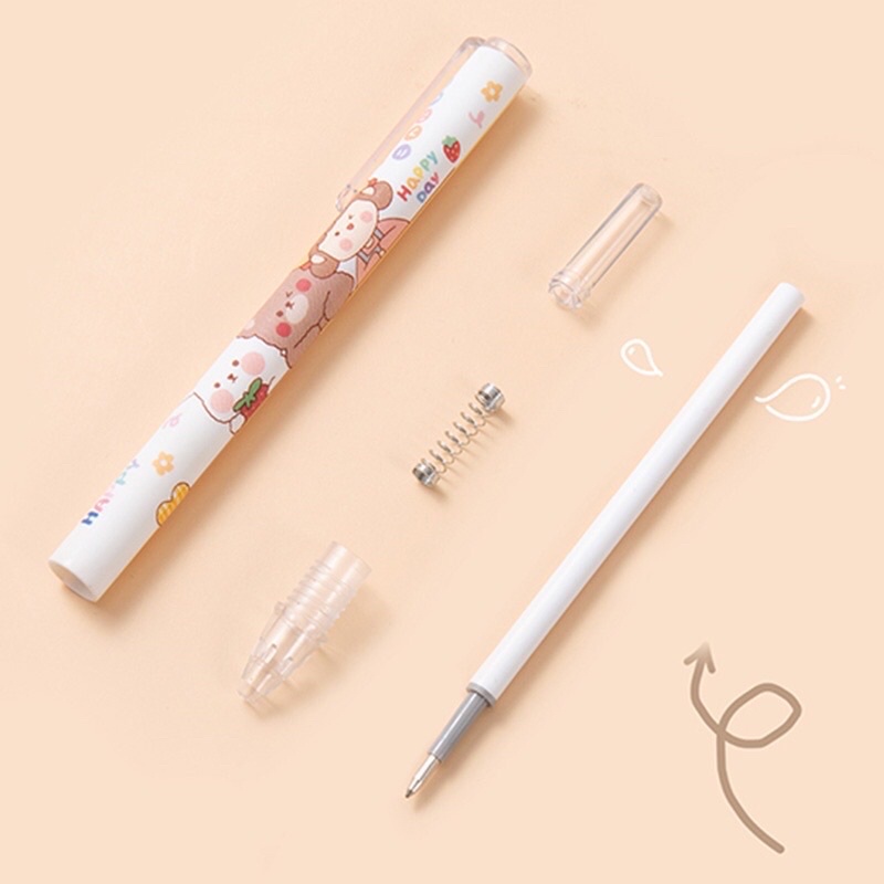 READY STOCK - 1 PCS Pen Gel Retractable Black Ink 0.5 Fancy Cute Animals Pretty Korean Style Japanese Kawaii Cartoon For Student - Pulpen Mekanik Tinta Hitam Lucu Unik Imut Karakter Kartun Cantik Gaya Korea Jepang Minimalis Lovely Untuk Pelajar Aesthetic