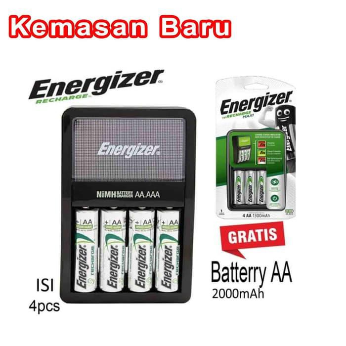 Baterai Charger AA / AAA + 4 Baterai AA 2000 mAh Energizer Maxi BERKUALITAS