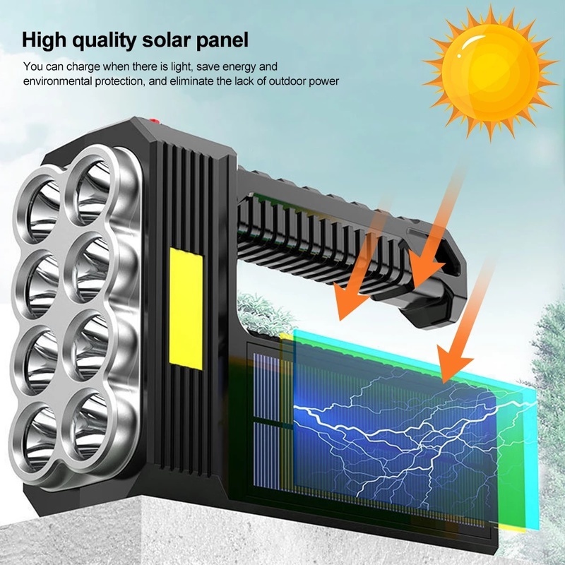 Lampu Senter LED High Power Tenaga Surya Rechargeable Multifungsi Untuk Camping Outdoor