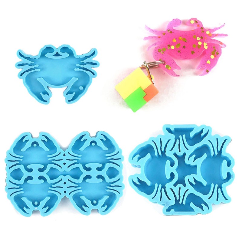 Glitter Crab Series Keychain Epoxy Resin Mold Jewelry Earrings Pendants Silicone Mould DIY Crafts Decorations Casting Tool