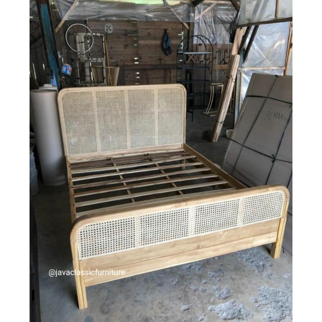 DIPAN TEMPAT TIDUR ROTAN MINIMALIS RANJANG ANAK VINTAGE BAHAN KAYU JATI UKURAN 120,160,180,200 meter-6