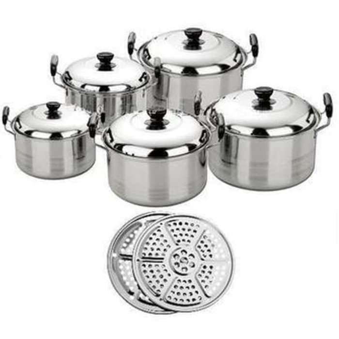 5Set Panci Stainless Uk 16 - 24Cm Rosh 5Pc Ndo MV318  Kingko 555 + Steamer