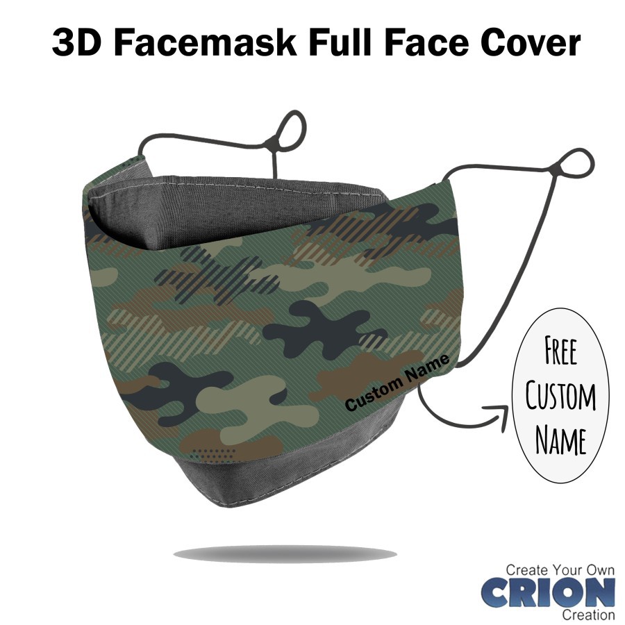 Crion - Masker 3d Full Face Cover camouflage army seri - antibacterial