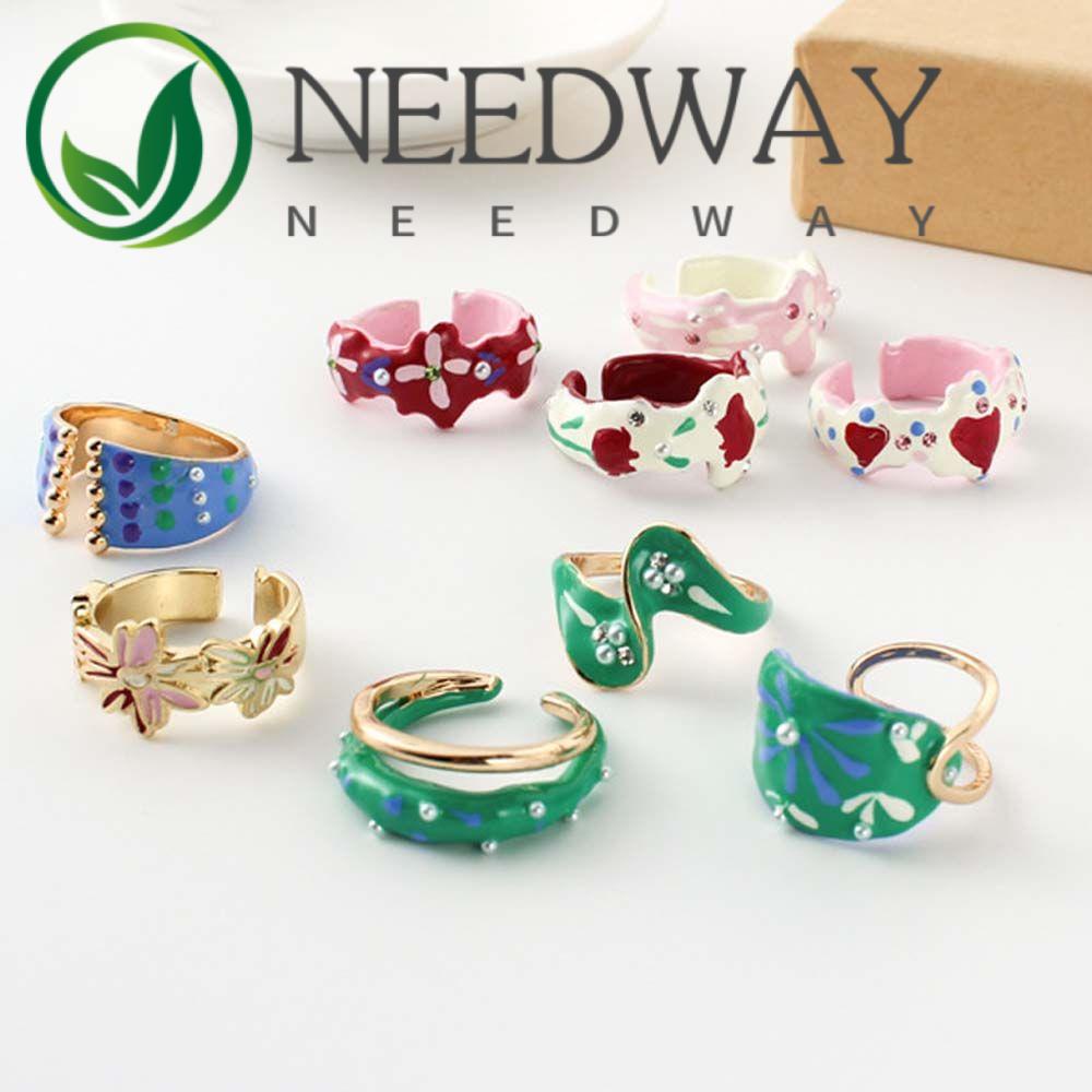 Needway  Gifts Metal Rings Women Girls Open Rings Oil Drop Rings Men Irregular Geometric Handmade Ins Romantic Party Jewelry