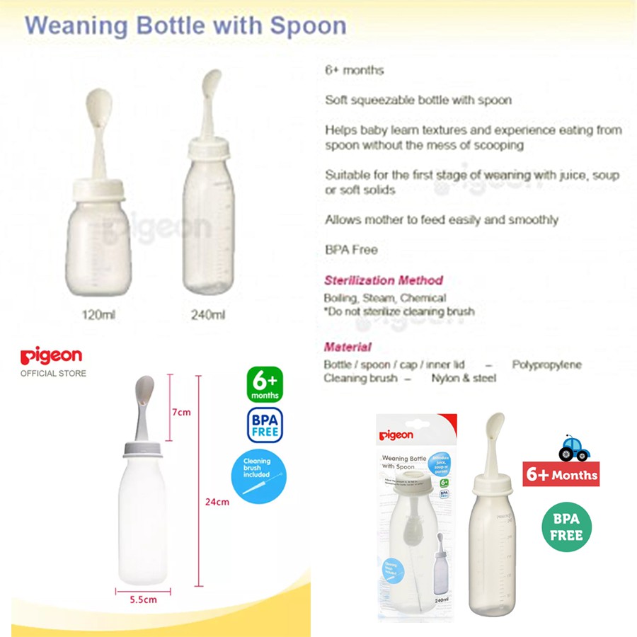 Pigeon Food Feeder Weaning Bottle with Spoon Botol Sendok Makan Bayi