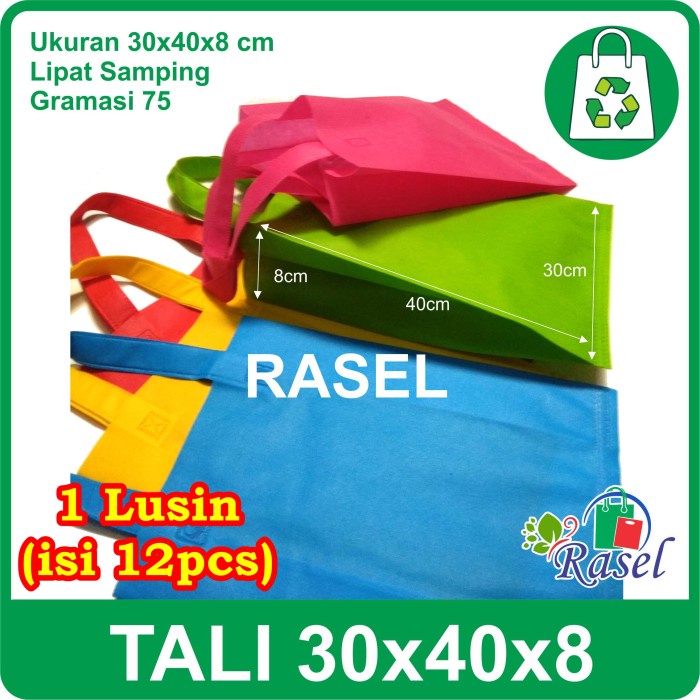 

NEW (1 Lusin) tali 30x40x8 cm Tas Kain Spunbond / 1 pack isi 12pcs