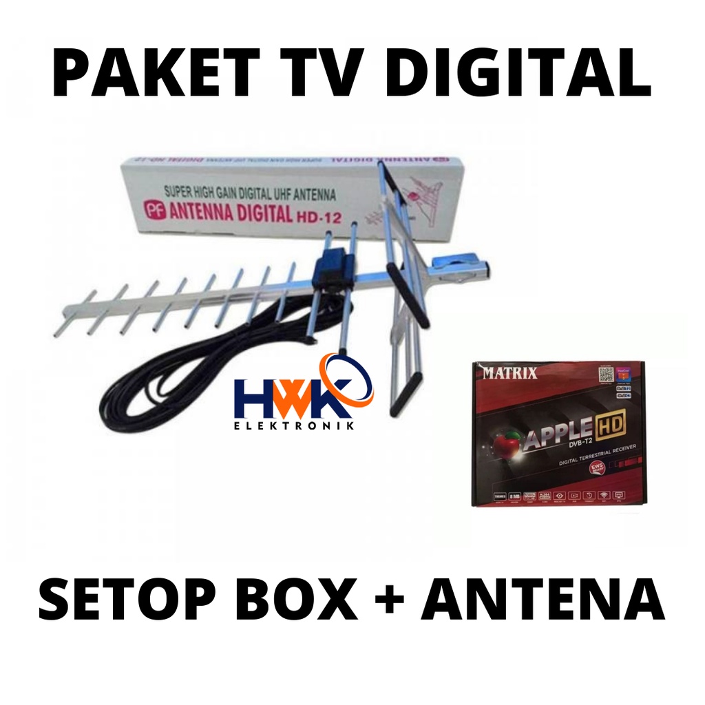 Paket Antena TV DIGITAL + STB MATRIX APPLE + Kabel 10 Meter komplit siap tonton siaran DIGITAL HD