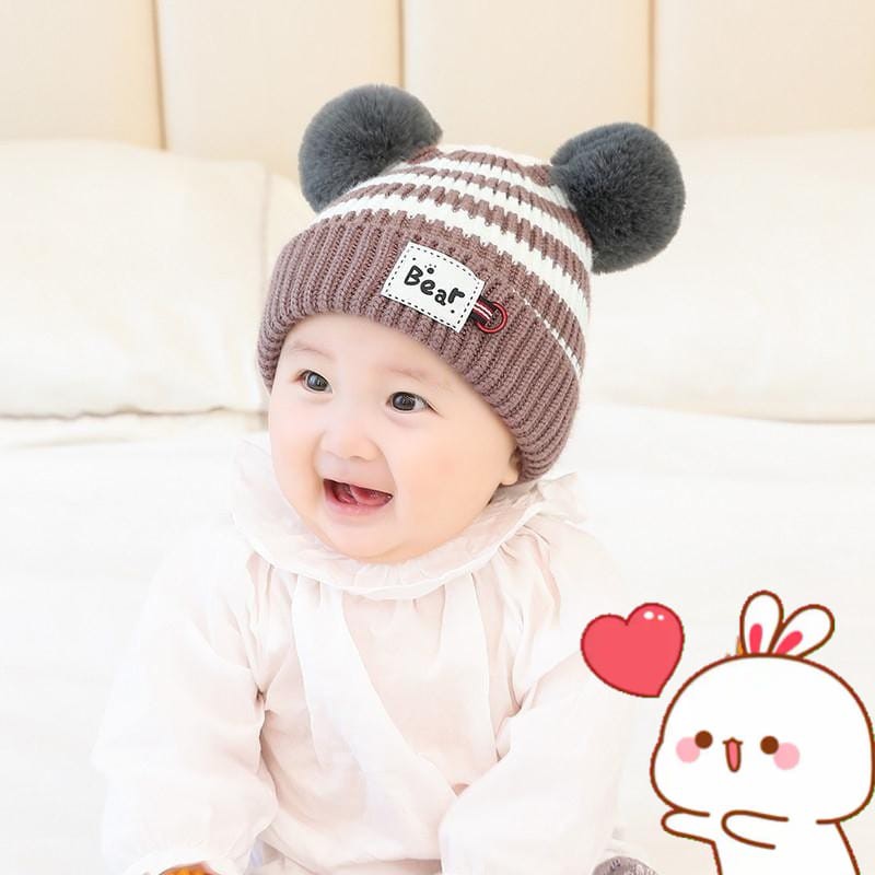 Plazababyku KUPLUK SALUR BEAR (O) Topi Anak Lucu Model kupluk Usia 0 Sampai 3 Tahun Kualitas Terbaik