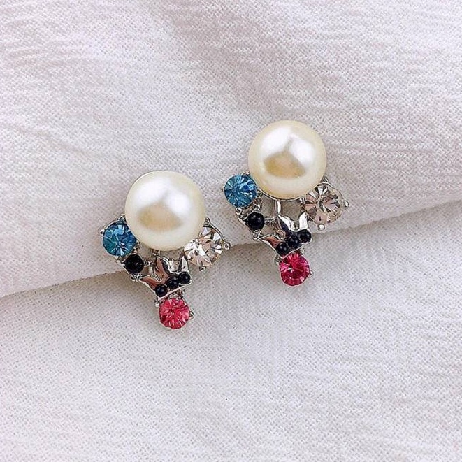 Anting Klip Tanpa Tindik Hias Mutiara Berlian Imitasi Warna-Warni Untuk Wanita