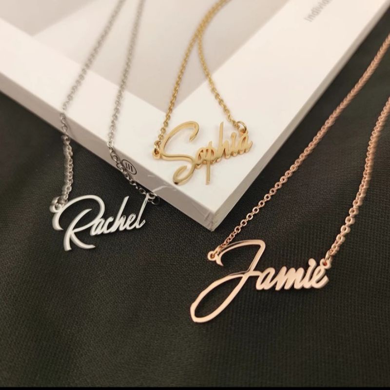 Kalung Nama Lapis Emas Costume Nama Model Elegan Mewah Dan Simpel Rante Kalung Bahan Titanium Anti Karat Kalung Dewasa dan Anak