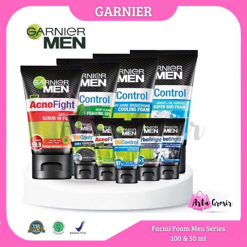 Garnier Men Facial Wash, Face Cleanser For Man / Turbolight / Acne Fight / Power White 100 & 50ml