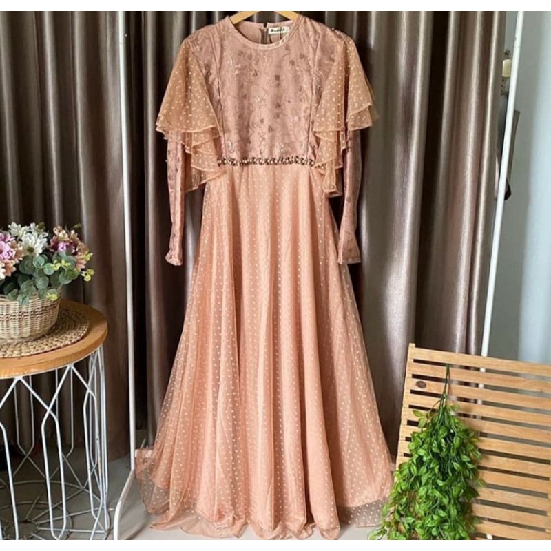 preloved gamis dress tunangan olivia dress by akira butik warna milo