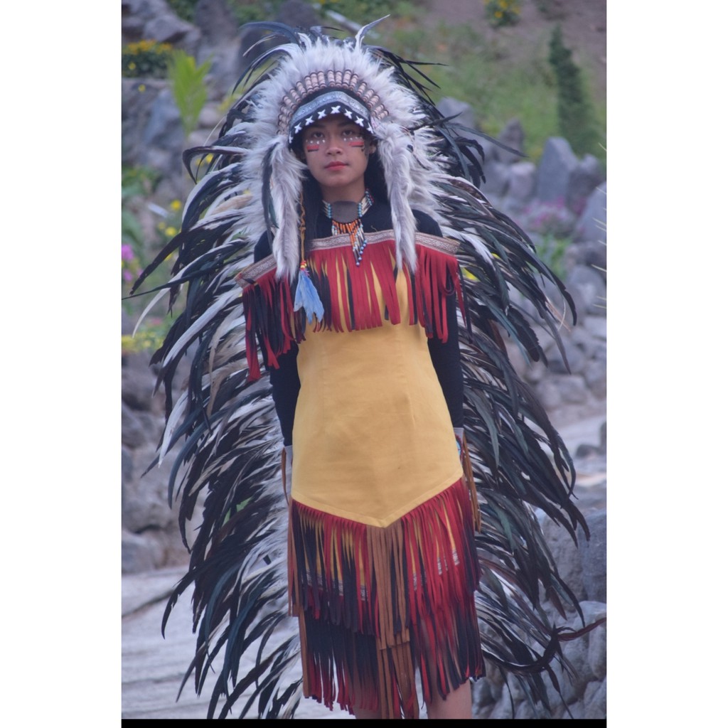 TOPI INDIAN - INDIAN HEADDRESS LONG AYAM BILABONG NATURAL HITAM PUTIH