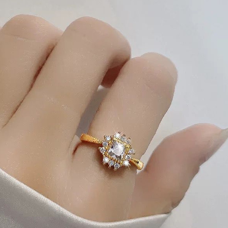 SANGCAKRA COD - Perhiasan Cincin Titanium Anti Luntur Mata Satu Cantik Gold Cincin Wanita Dewasa - B6