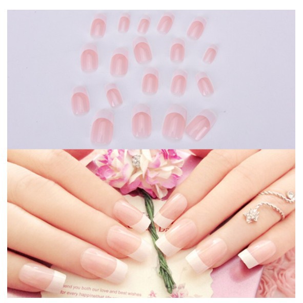 Kuku Palsu Akrilik UV Gel Model French Manicure polos+lem