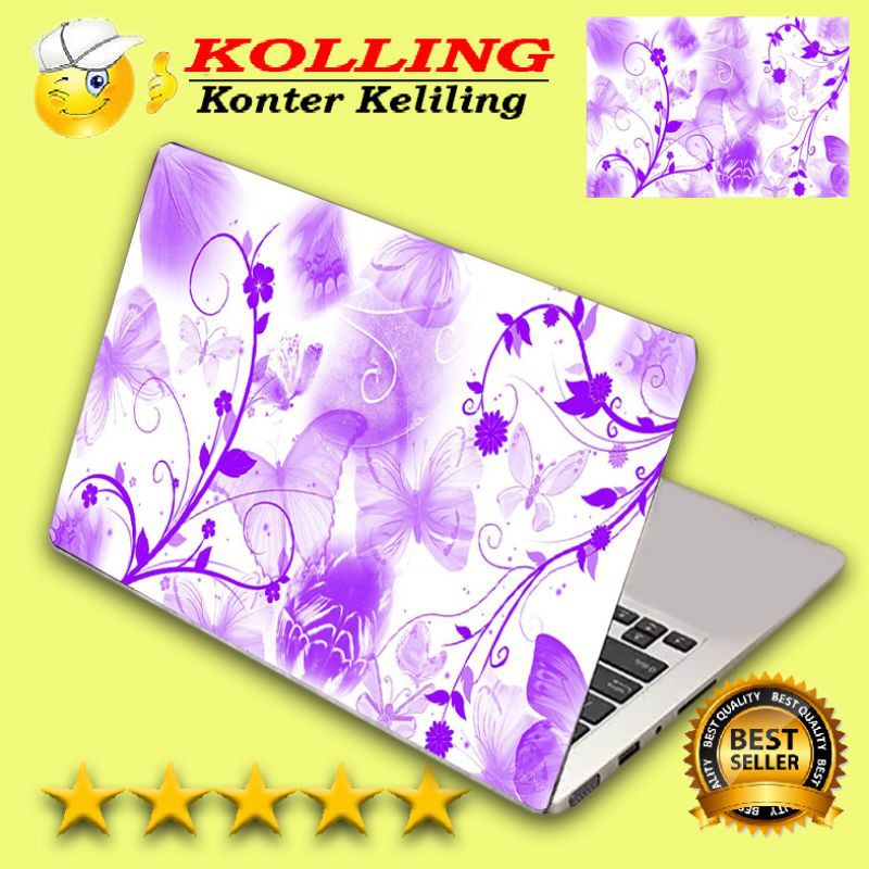 Garskin Laptop logo art abstrak bunga ungu Skin Laptop Stiker Laptop
