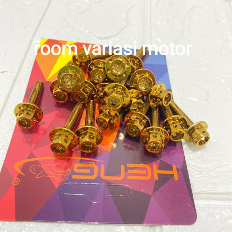 BAUT VISOR NMAX LEXI BAUT PROBOLT GOLD FLOWER HENG M5X25 DRAT 8 PANJANG 2.5CM