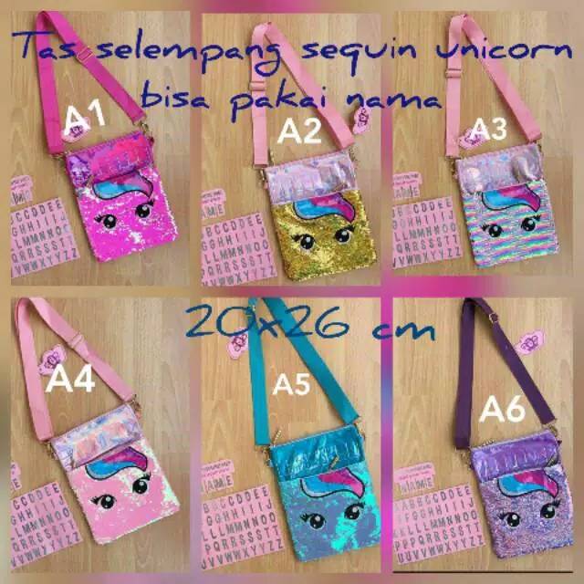 Tas Selempang Sequin Tab / Tas Selempang Anak Sequin Unicorn / Sequin Customise Name