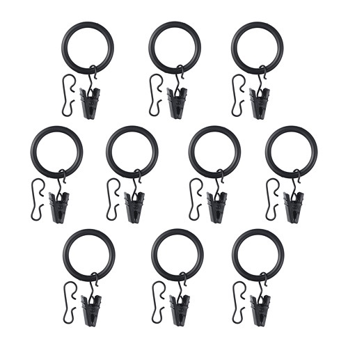 SYRLIG Gelang gorden dengan klip dan pengait isi 10 pcs, hitam / putih, 25 mm