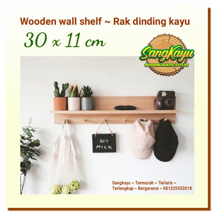 Rak dinding minimalis kayu 30x11cm rak kayu serbaguna Wooden shelves