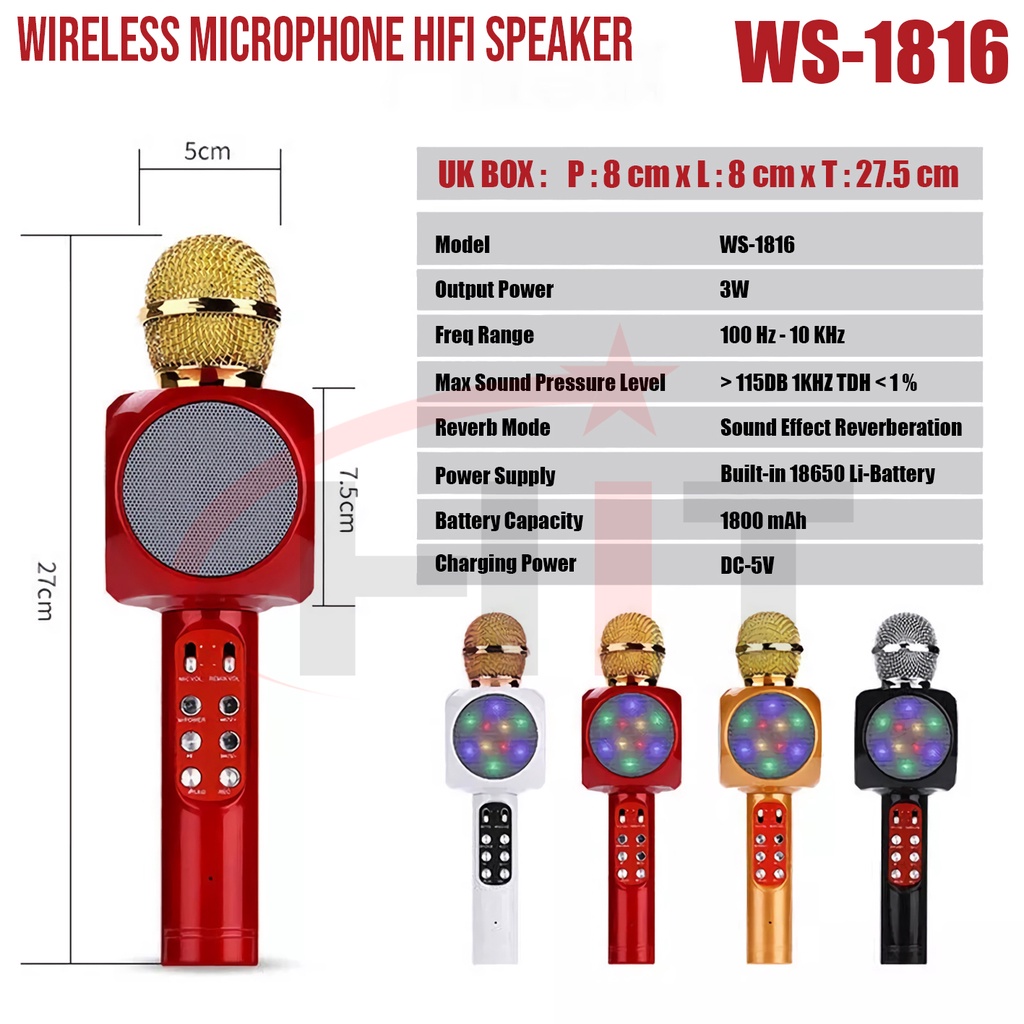 MICROPHONE KARAOKE 1816 MIC SPEAKER WIRELESS BLUETOOH WSTER WS-1816