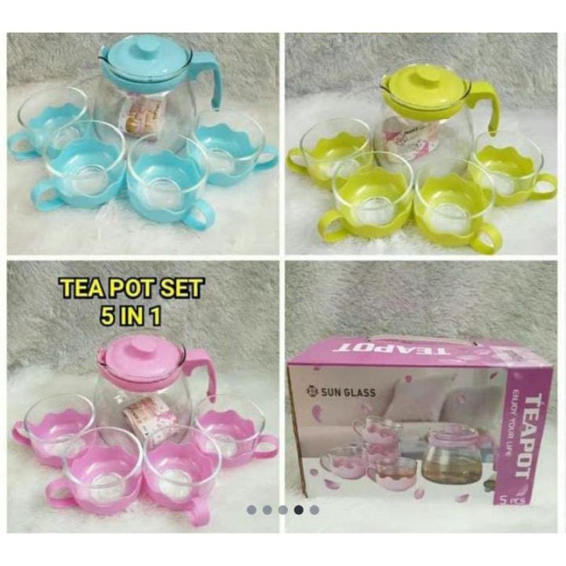 TEAPOT KACA / SET TEKO DAN GELAS KACA 5IN1
