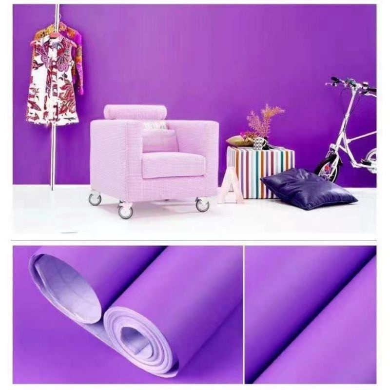 ( BELI 4 GRATIS 2 )Terlaris Wallpaper Sticker Wallpaper Dinding Ruang Tamu Motif Polos | Putih Salur Bunga | Cream | Abu Ungu Kuning Hijau Coklat Merah Pink Biru Batik Bunga Kembang Batu Bata 3D Kotak Segitiga Minimalis Garis Emas Tua Muda Murah-Ungu Tua