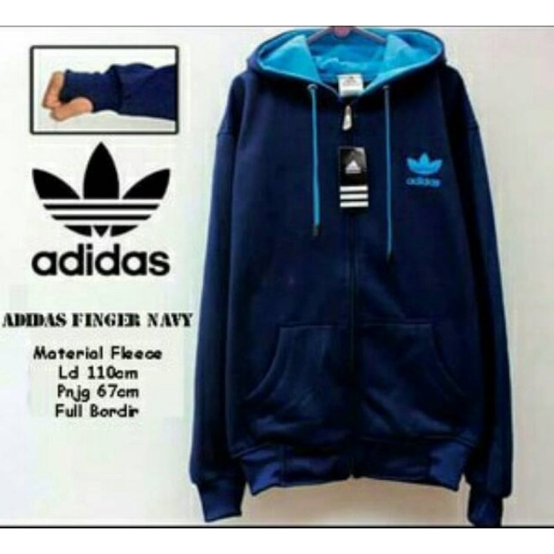GRADE ORIGINAL - Size M L XL - Jaket Sweater ADIDAS Zipper Navy Premium - Hoodie Fleece Gramasi 280