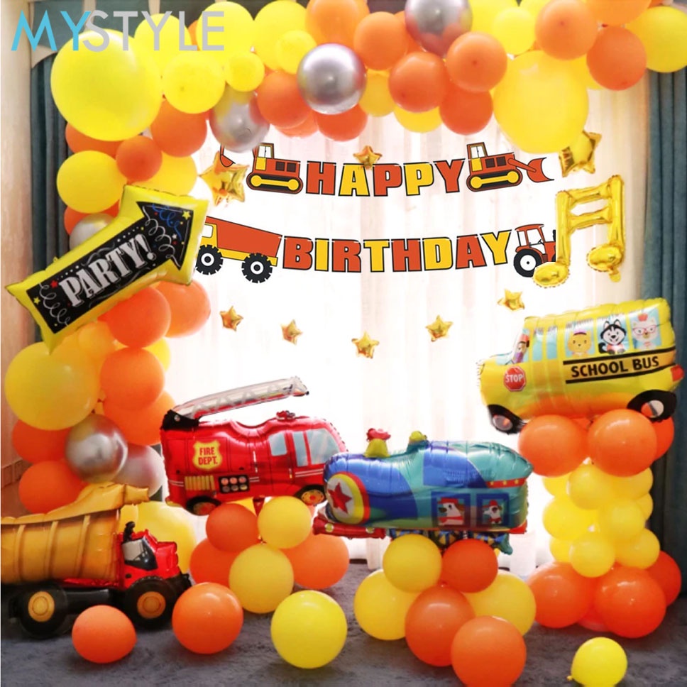 HAPPY TIME BANNER ULANG TAHUN TRUK TRUCK BULDOZER BANNER HAPPY BIRTHDAY BANNER DEKORASI MURAH