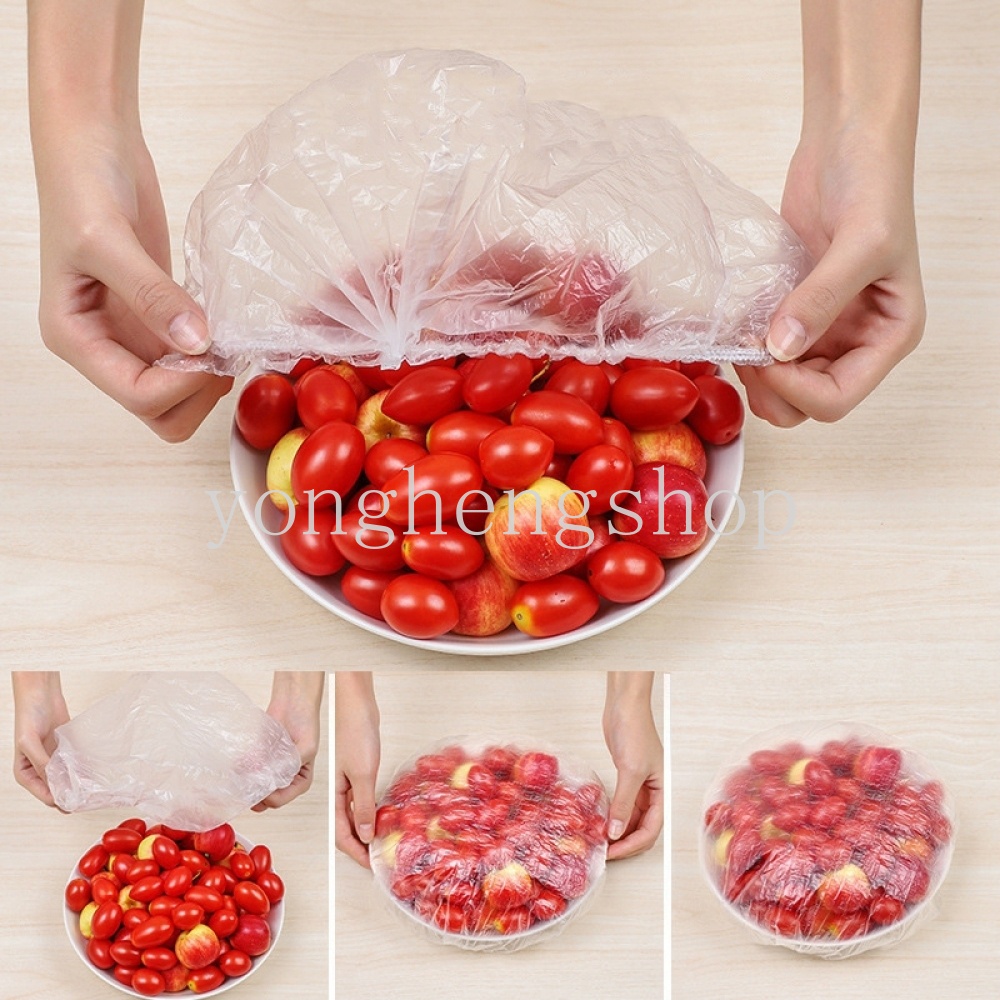 100pcs / set Penutup Mangkuk / Wadah Makanan Sekali Pakai Dengan Bahan Plastik Elastis