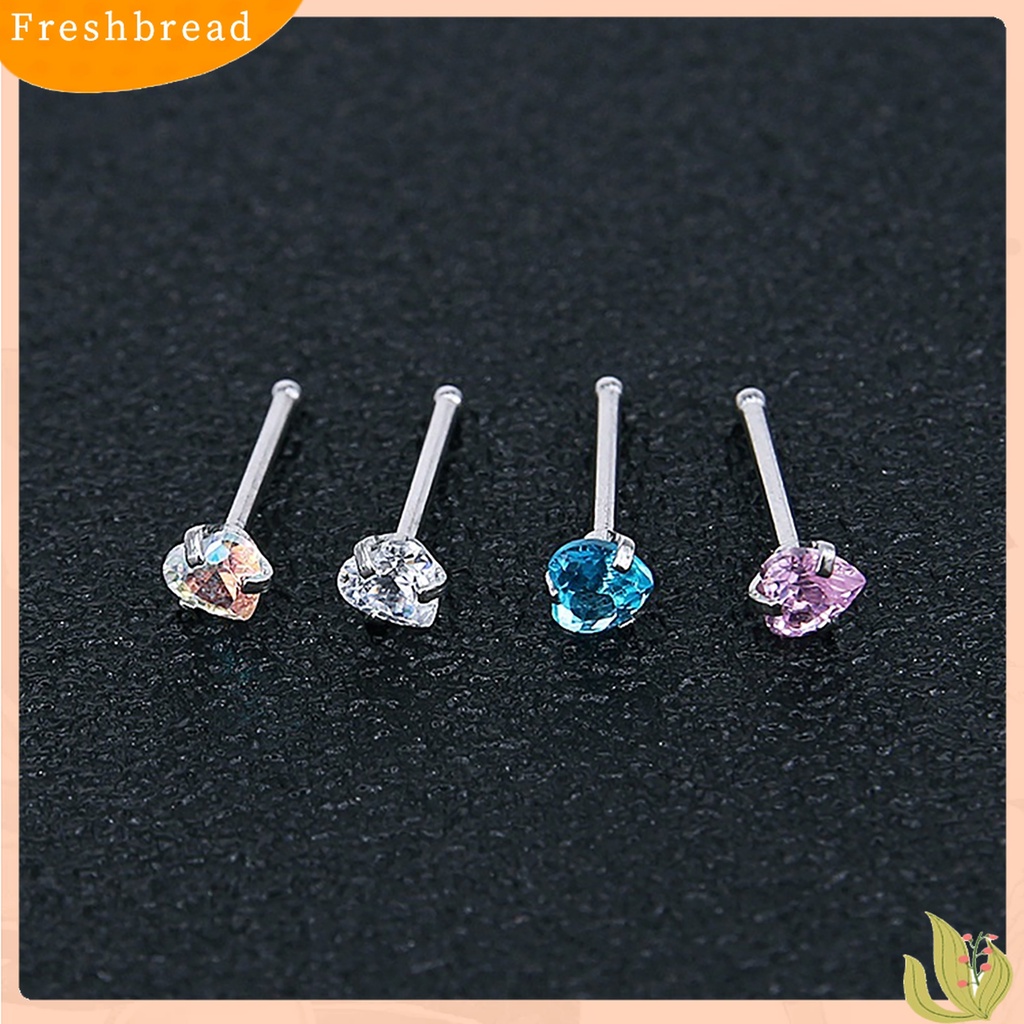 ?Fresh??3Pcs/Set Anting Tusuk Hidung Bahan Stainless Steel Medis dengan Kubik Zirkonia Warna Warni