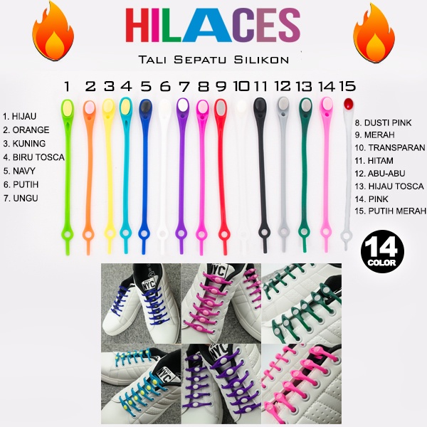 Jual Hilaces Shoelace Silicone   Tali Sepatu Silikon 10 Pcs 