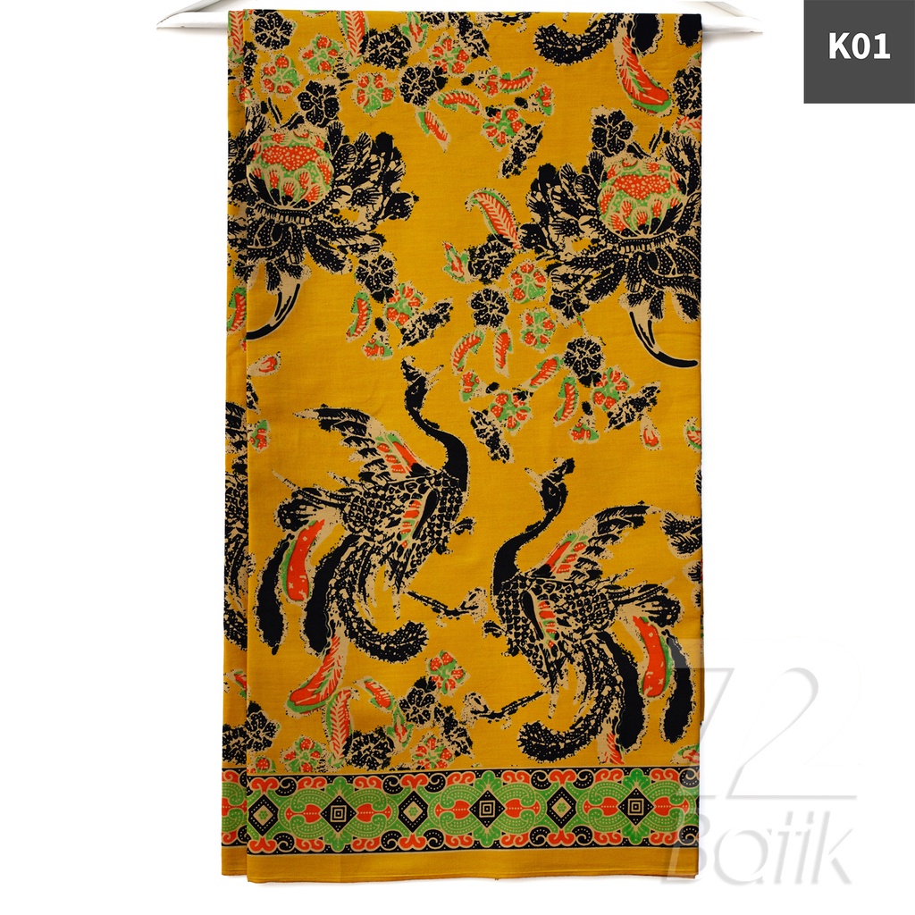 KAIN PANJANG BATIK Bahan Katun Motif Burung Warna Hitam Hijau Orange 726193 Cap 72 Jarik Jarit Samping Kebat Panjang Batik Katun Modern Premium Bahan Seragam Batik Pernikahan Kantor Keluarga Murah Kamen Jadi Batik Bali Lembaran