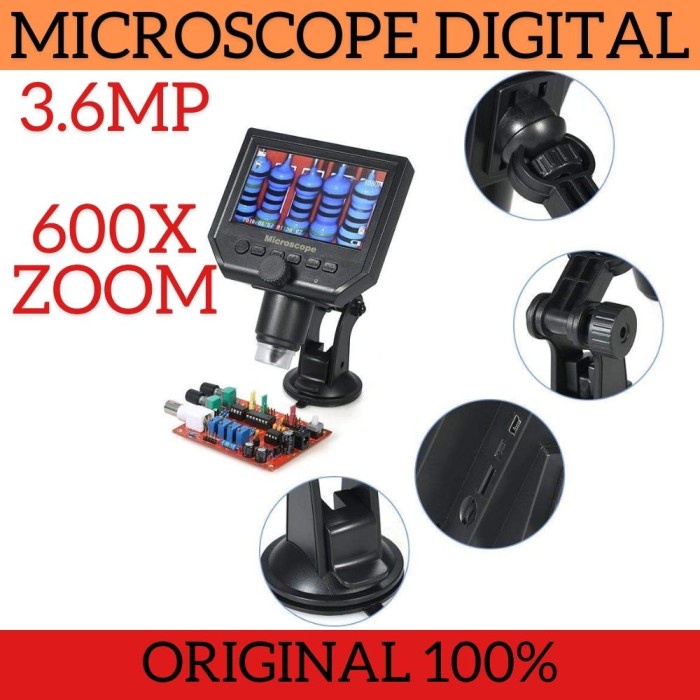 Mikroskop Digital 3.6MP 600X dengan Monitor &amp; Suction Cup Stand