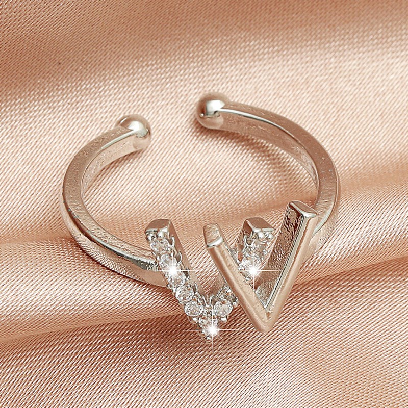 Korean Letter W Diamond Shiny Opening Adjustable Ring Girls Exquisite Ins Trend Sweet Ring Women Fashion Jewelry Accessories Gifts