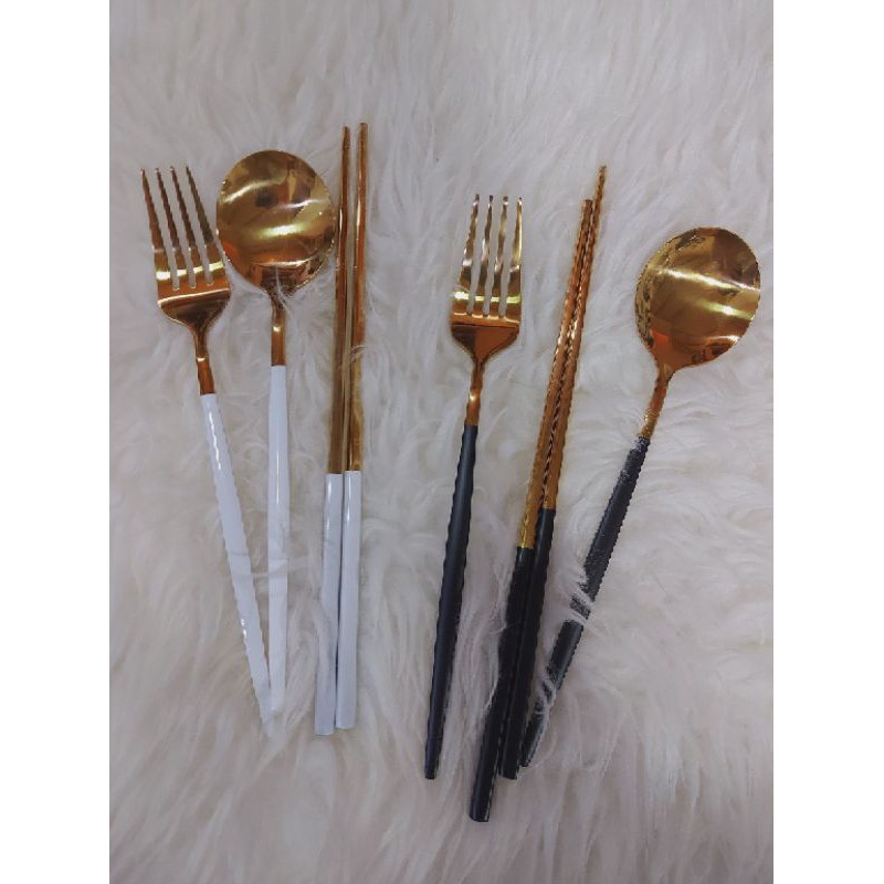 sendok set korea gold / sendok makan set korea / sendok gold