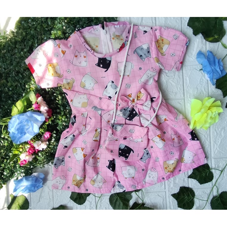 Dress Anak Printing Animasi | Dress motif Lucu bahan Katun lembut | size 1-14 | TERMASUK TAS / Dress Bayi Karakter Printing