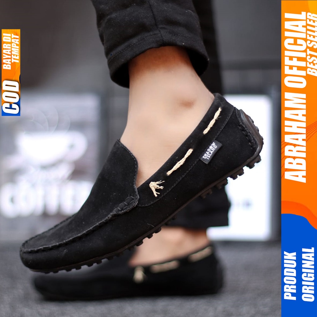 Sepatu Slip On Casual Santai Slop Hitam Kerja Pria Abraham Hunigo