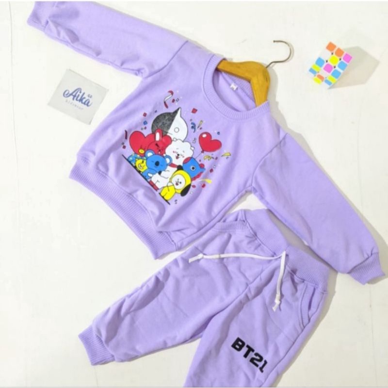 stelan anak perempuan motif BT21 oneset anak anak sweter viral Tervafotir baju atasan bawahan anak murah