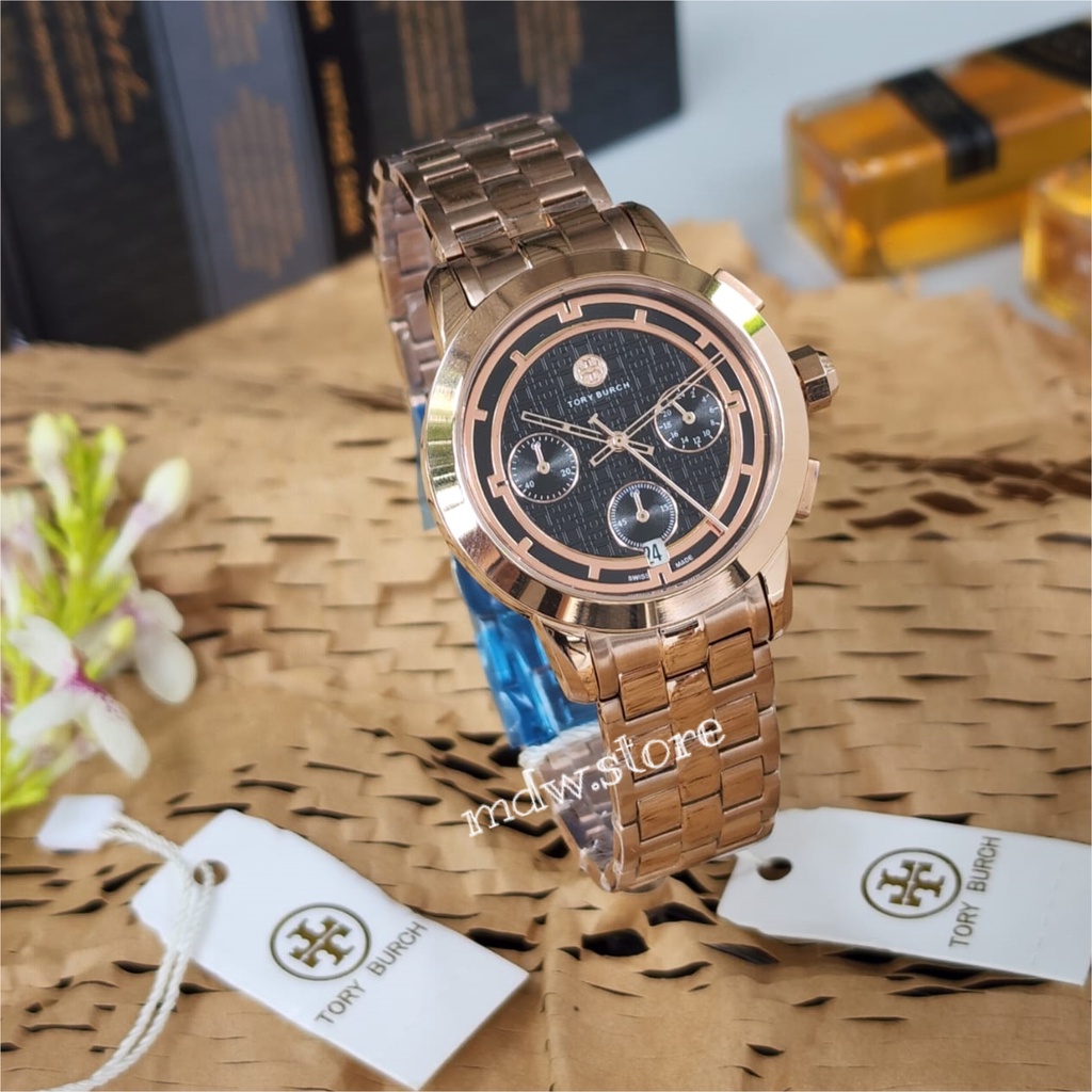 Tory Burch Original Type TBW1032 TBW 1032 Rosegold Black Jam Tangan Wanita