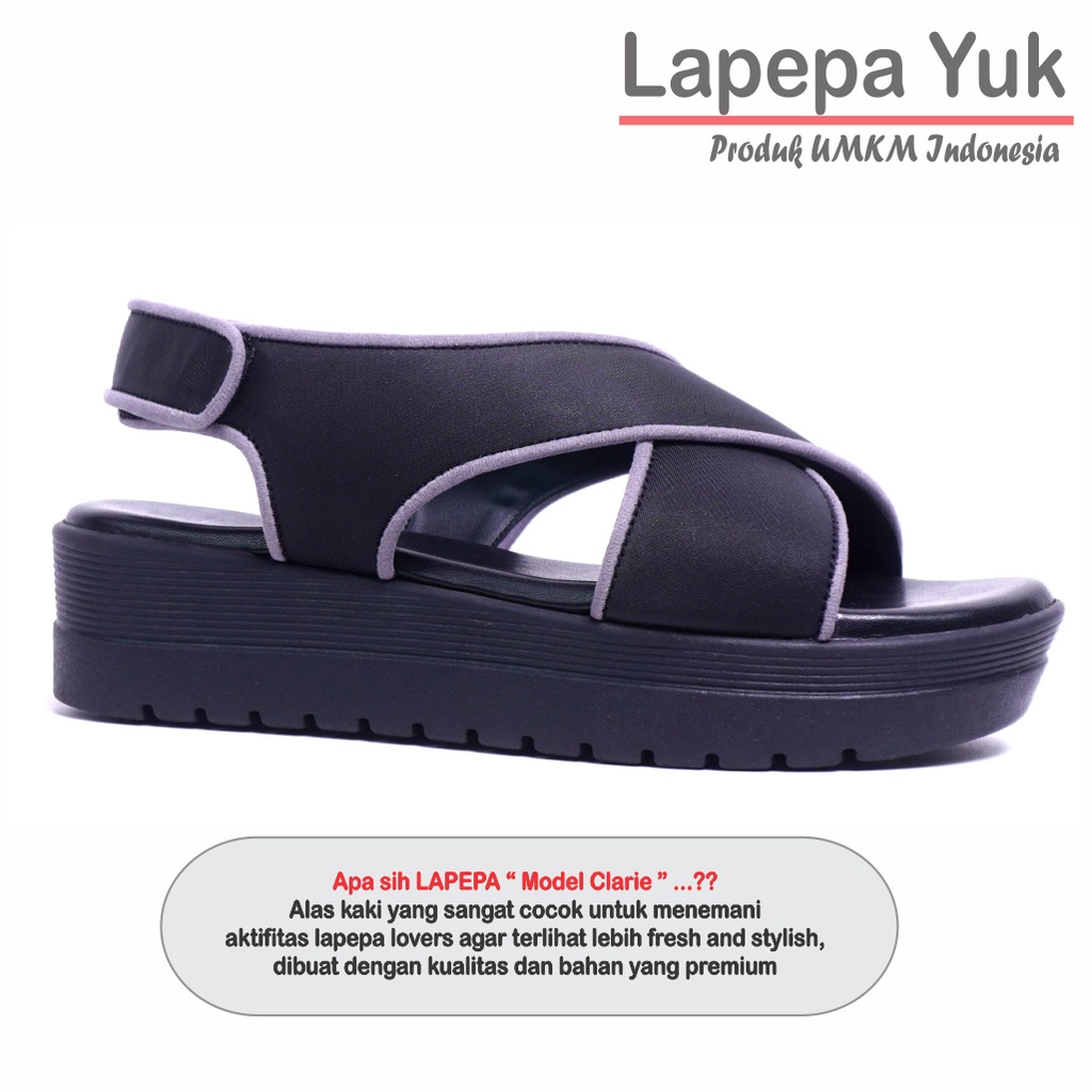 LAPEPA YUK -  Sepatu Sandal Wanita Wedges CLARIE Model Ban dua Tali Strap belakang Hak Tinggi Sole 4 cm Spatu Sendal Gunung Cewek  Size 36 37 38 39 40 Warna BLACK Hitam Black Cewe Kekinian Premium Terbaru Shoes Ori Original Mall Official Store Promo