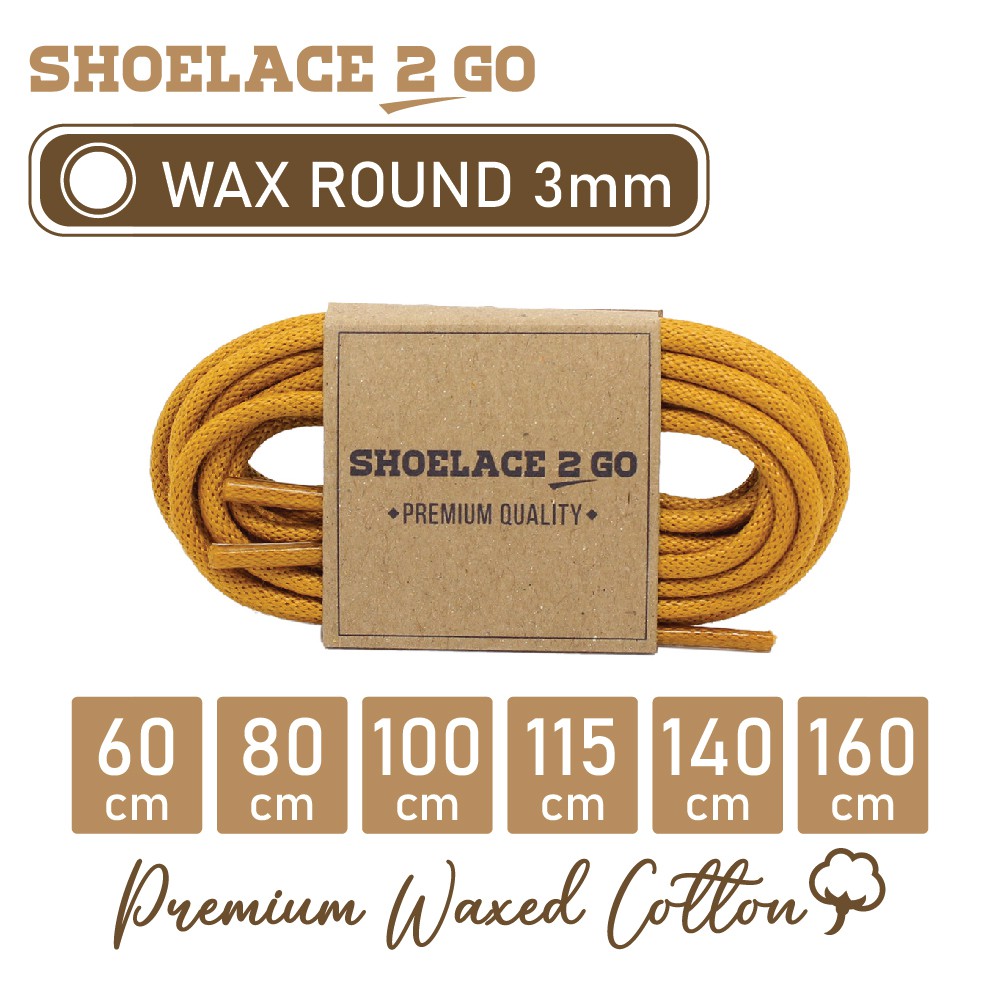 SHOELACE 2 GO PREMIUM TALI SEPATU LILIN WAX BULAT ROUND - WR3 - H1 - GOLD MEDALLION - 3MM