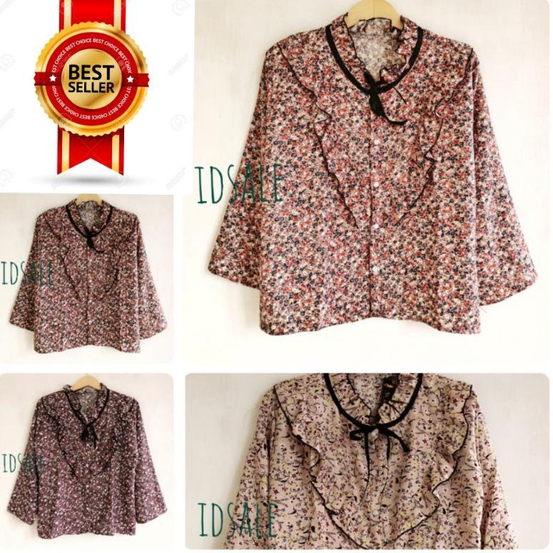 BLOUSE WANITA/BLOUSE KOTAK/ATASAN JUMBO/BUNGA RUFLES KOREA STYLE/BAJU BUNGA RAMPEL/ATASAN MOTIF BUNG
