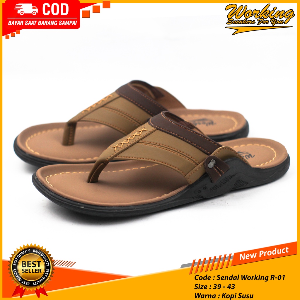 Sendal Pria Kulit Premium Kualitas Import Working R-01 Sandal Jepit Kasual